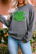 Load image into Gallery viewer, Gray Sequins St Patrick Clover Graphic Corded Sweatshirt