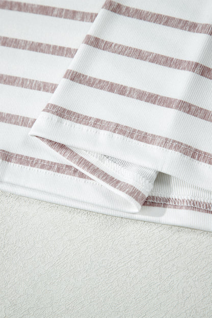 Khaki Stripe Color Block Short Sleeve Top