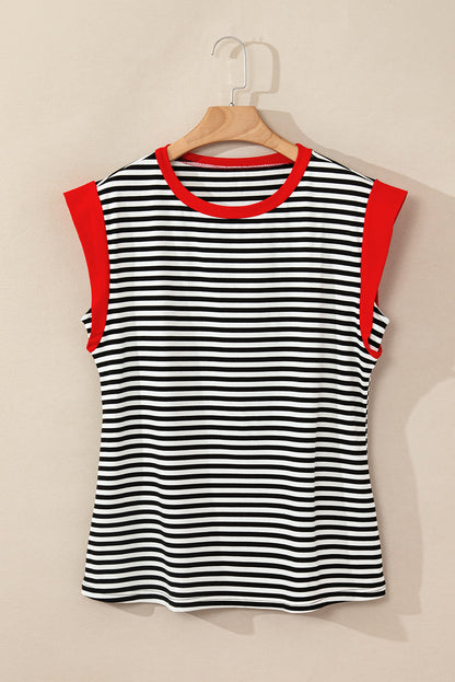 Hillary-Black Stripe Colorblock Top