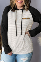 Load image into Gallery viewer, Black Striped Raglan Sleeve Pocket Plus Size Hoodie