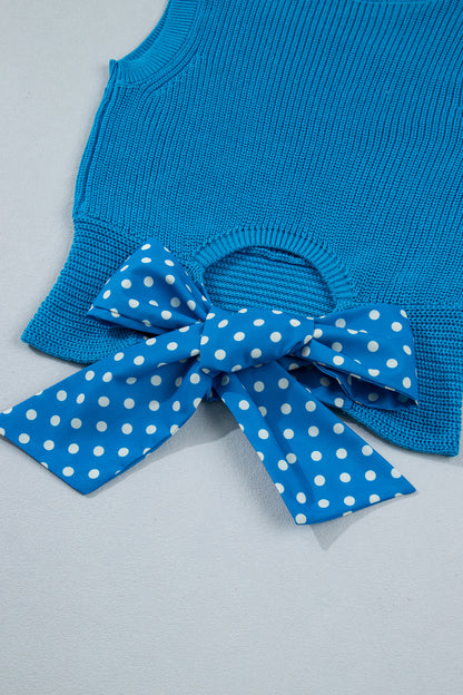 Polka Dot Knot Back Cropped Sweater Tank