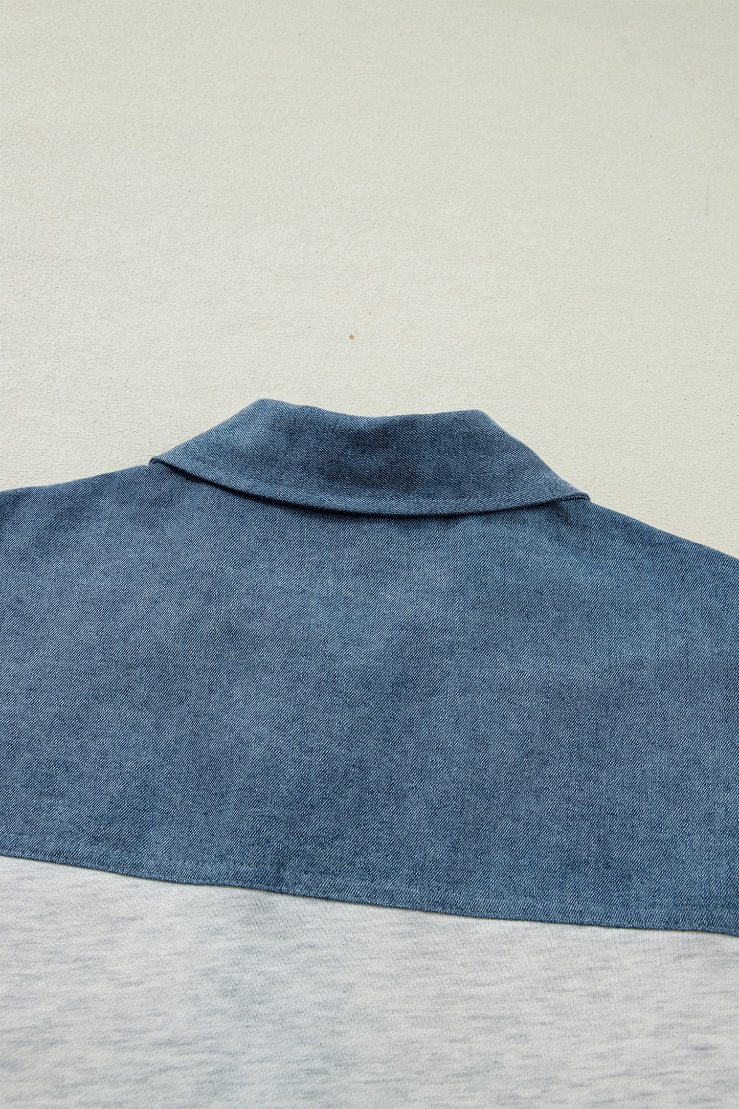 Grey Color Block Denim Short Sleeve Top