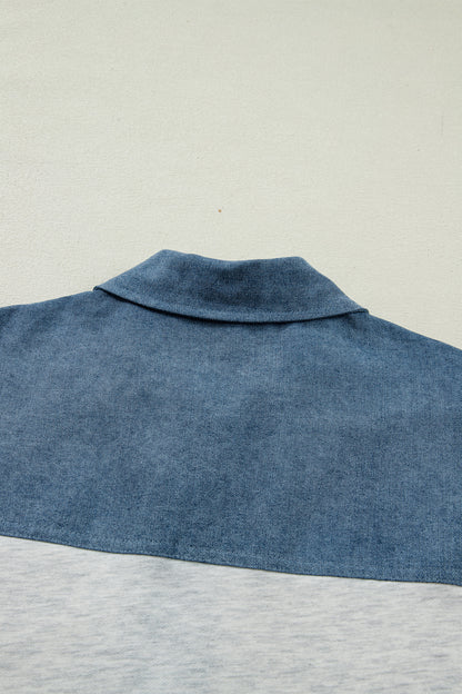 Grey Color Block Denim Short Sleeve Top