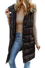 Load image into Gallery viewer, Black Hooded Pocketed Quilted Long Vest Coat