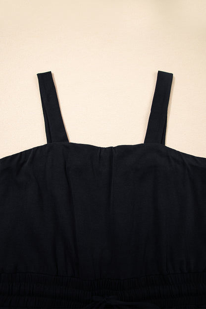 Black Drawstring Wide Leg Cargo Pockets Sleeveless Jumpsuit