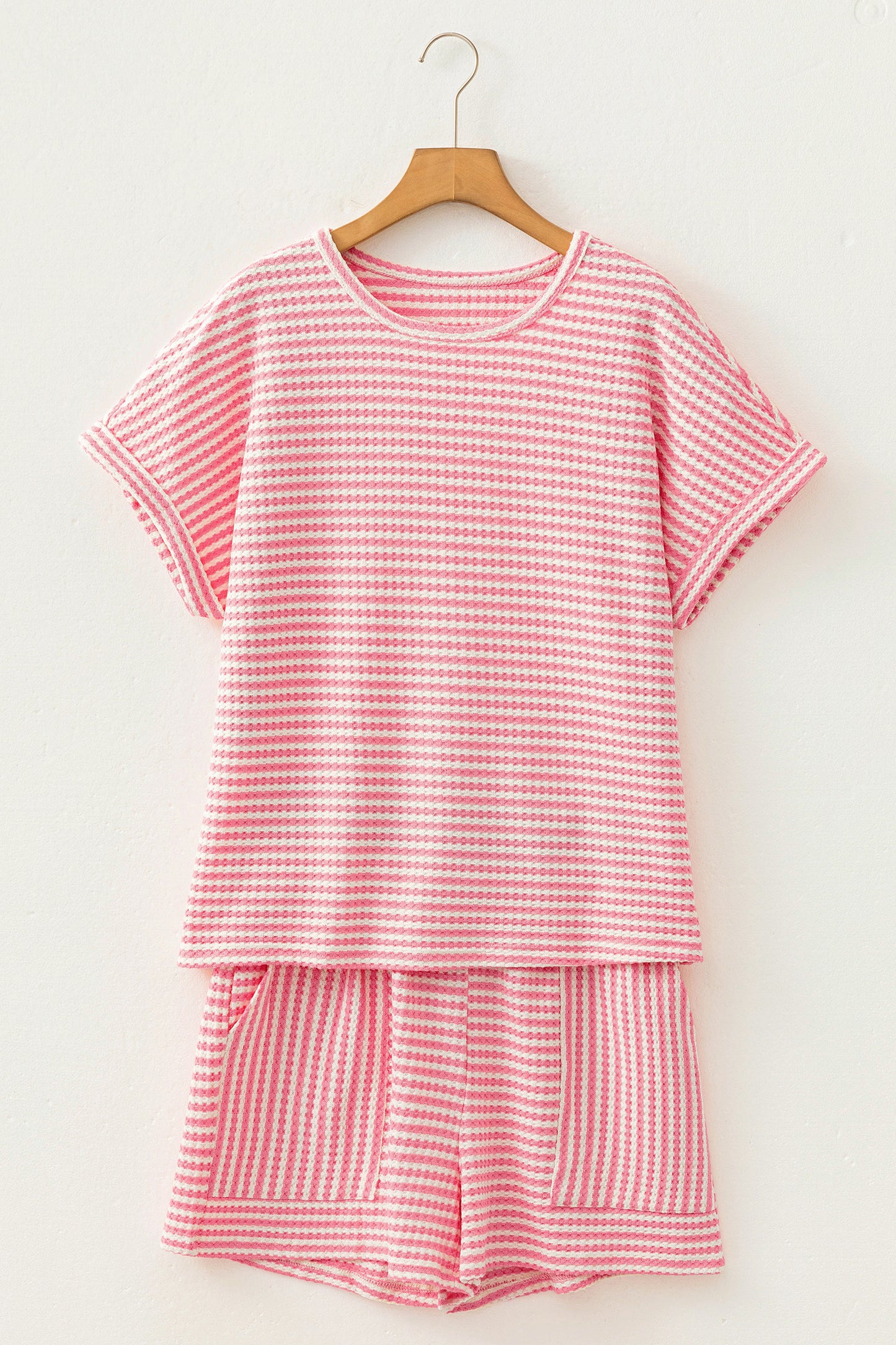 Brown Stripe Knit Short 2pcs Set