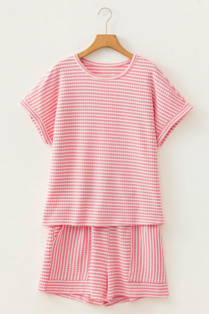 Brown Stripe Knit Short 2pcs Set