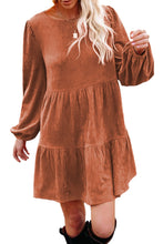 Load image into Gallery viewer, Chestnut Faux Suede Tiered Babydoll Dress