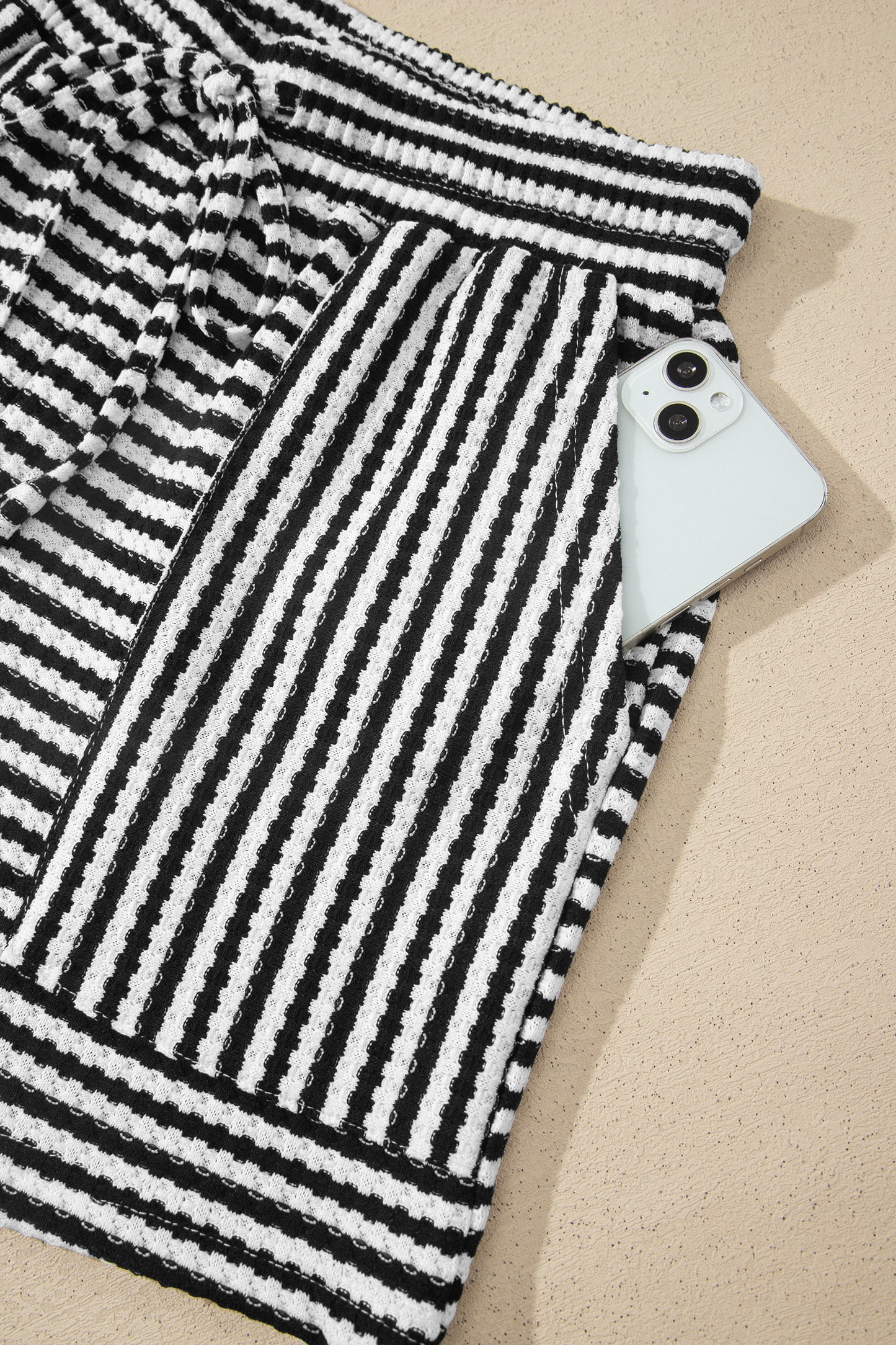 Brown Stripe Knit Short 2pcs Set