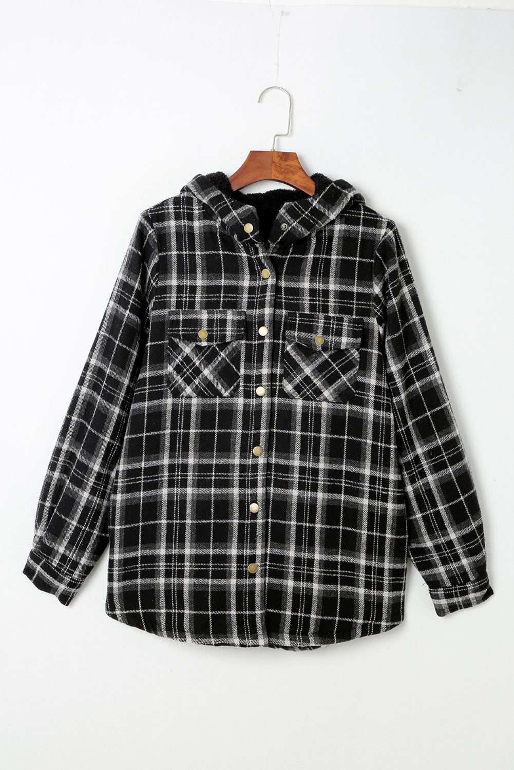 Orange Snap Button Sherpa Lined Hooded Flanne