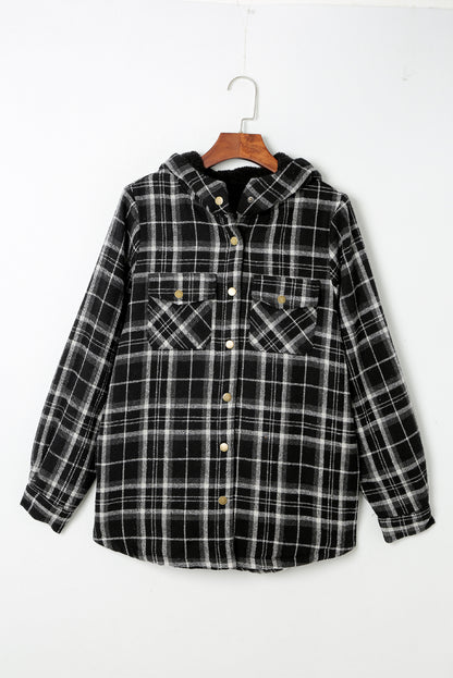 Orange Snap Button Sherpa Lined Hooded Flanne
