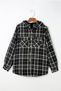 Orange Snap Button Sherpa Lined Hooded Flannel Jacket