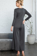Load image into Gallery viewer, Grey Henley Long Sleeve Wide Leg Jumpsuit with Pockets