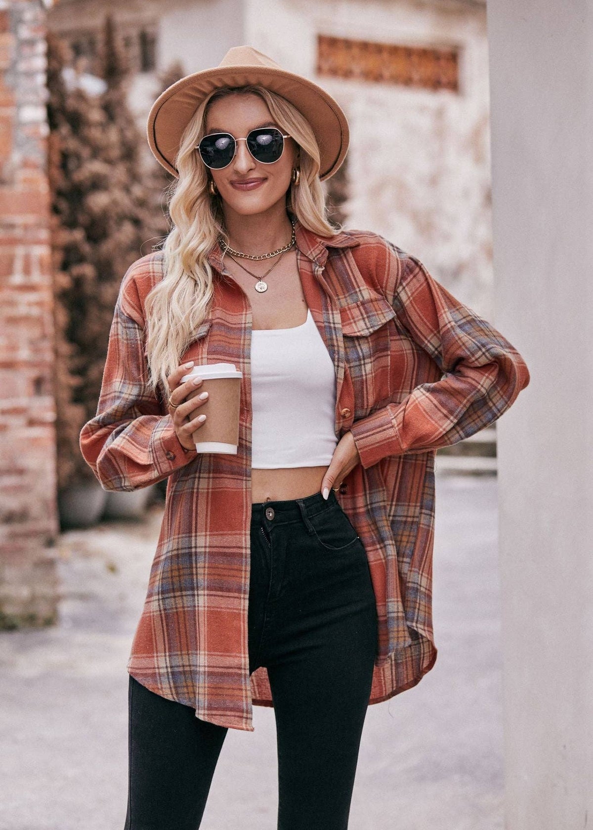 Oversized Plaid Shacket Womens Button Down Shirt Jacket