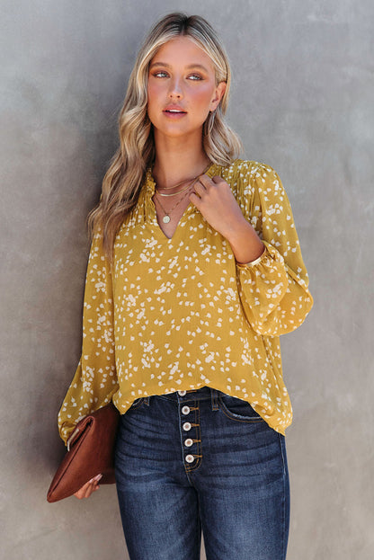 Frill Split V Neck Boho Crinkled Blouse