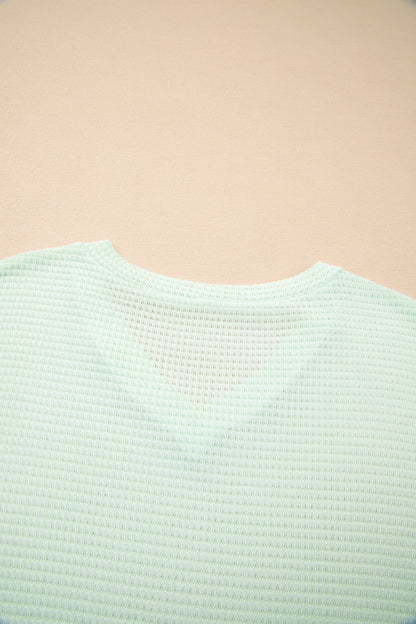 Clearly Aqua Waffle V Neck Short Sleeve Knit Top