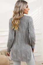 Load image into Gallery viewer, Red Ribbed Trim Hollow Knit Side Slits Cardigan