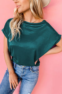 Green Solid Color Batwing Sleeve Summer Top