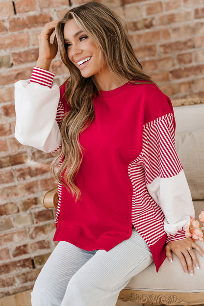 Fiery Red Striped  Sweatshirt