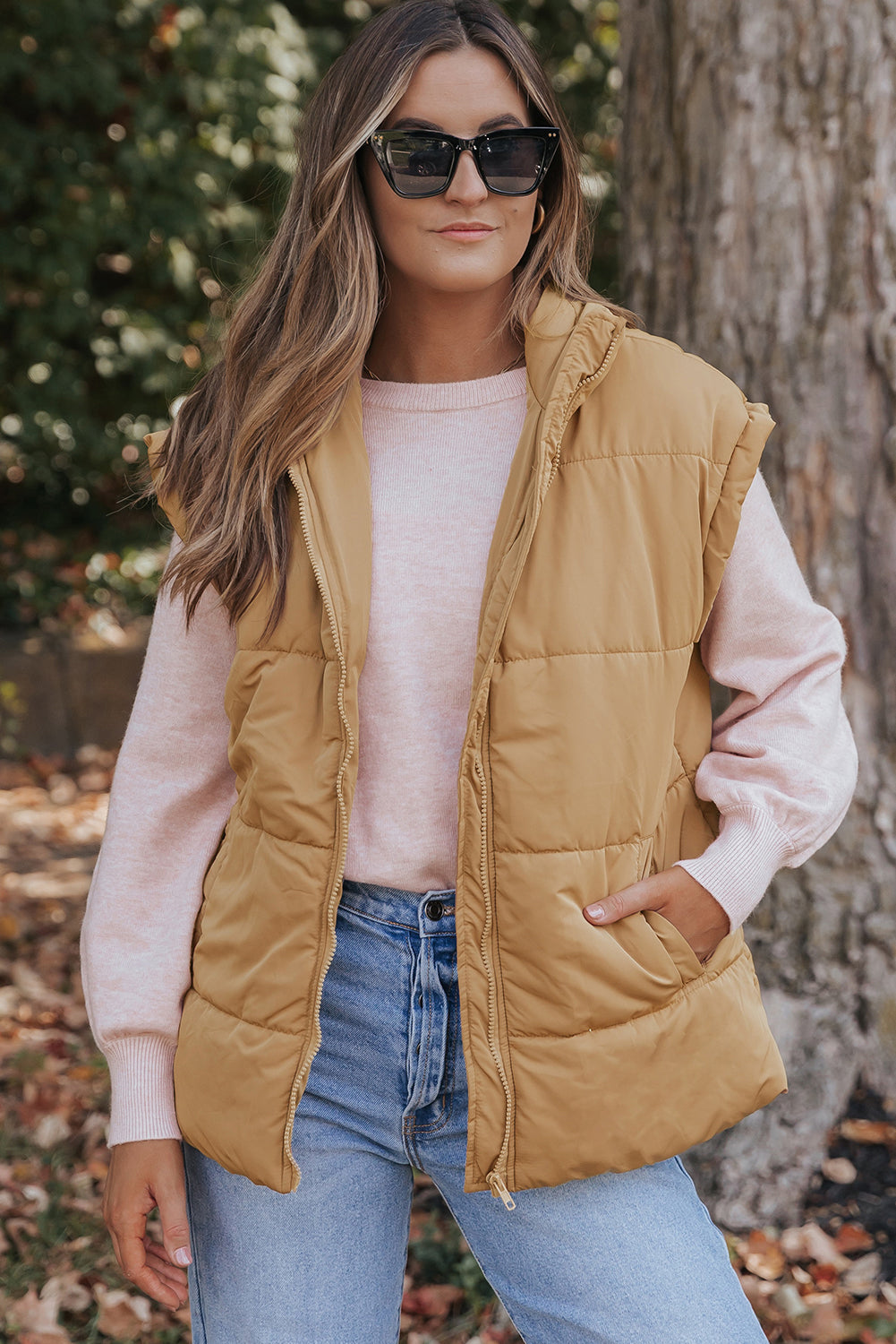 Khaki Oversized Cozy High Collar Layering Vest