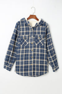 Orange Snap Button Sherpa Lined Hooded Flannel Jacket