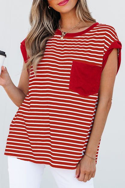 Rebecca-Red Stripe Chest Pocket Tank Top