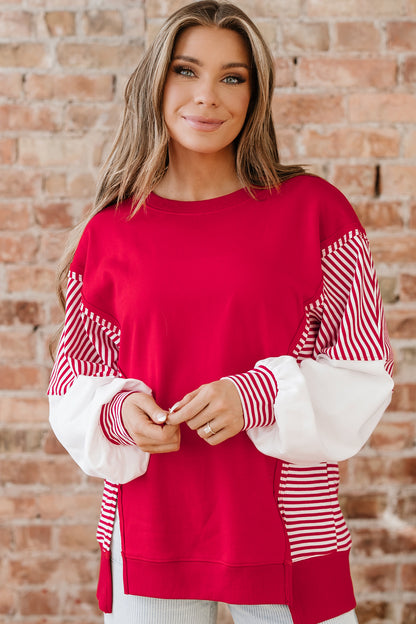 Fiery Red Striped  Sweatshirt