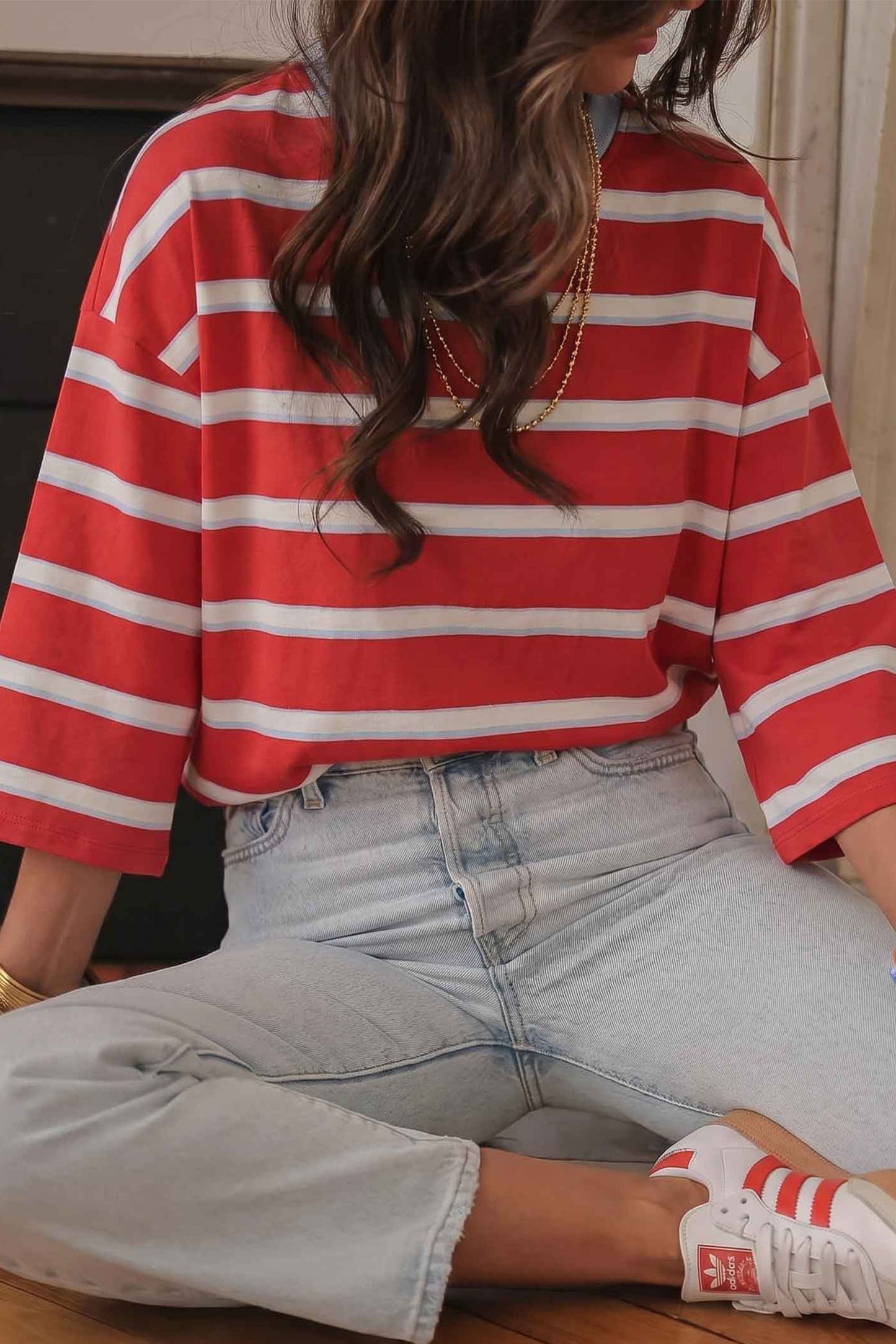Racing Red Striped Hollowed Back T-shirt