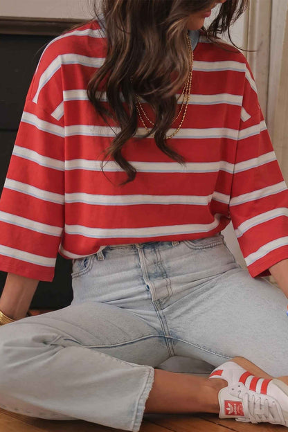Racing Red Striped Hollowed Back T-shirt