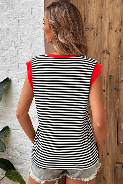 Hillary-Black Stripe Colorblock Top