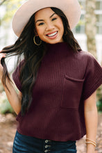 Load image into Gallery viewer, Patch Pocket Ribbed Knit Short Sleeve Sweater