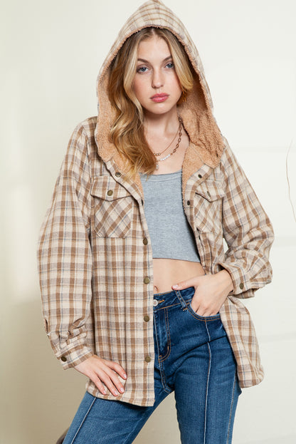 Orange Snap Button Sherpa Lined Hooded Flanne