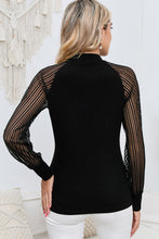 Load image into Gallery viewer, Ribbed Solid Color Striped Mesh Long Sleeve Top