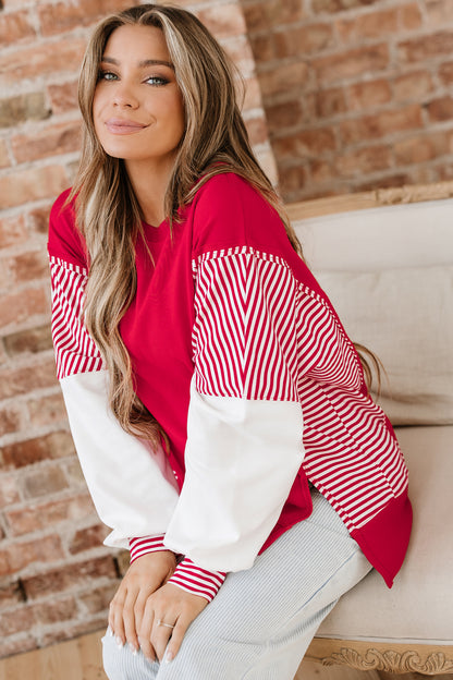 Fiery Red Striped  Sweatshirt