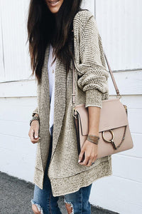Yellow Knitted Open Front Casual Long Cardigan
