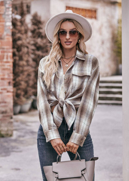 Oversized Plaid Shacket Womens Button Down Shirt Jacket