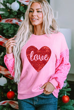 Load image into Gallery viewer, Pink Shiny Heart Shape love Print Sequined Sleeve Sweatshirt