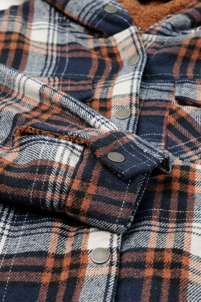 Orange Snap Button Sherpa Lined Hooded Flanne