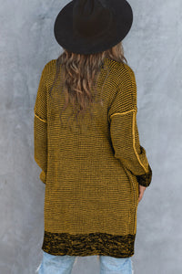 Yellow Knitted Open Front Casual Long Cardigan