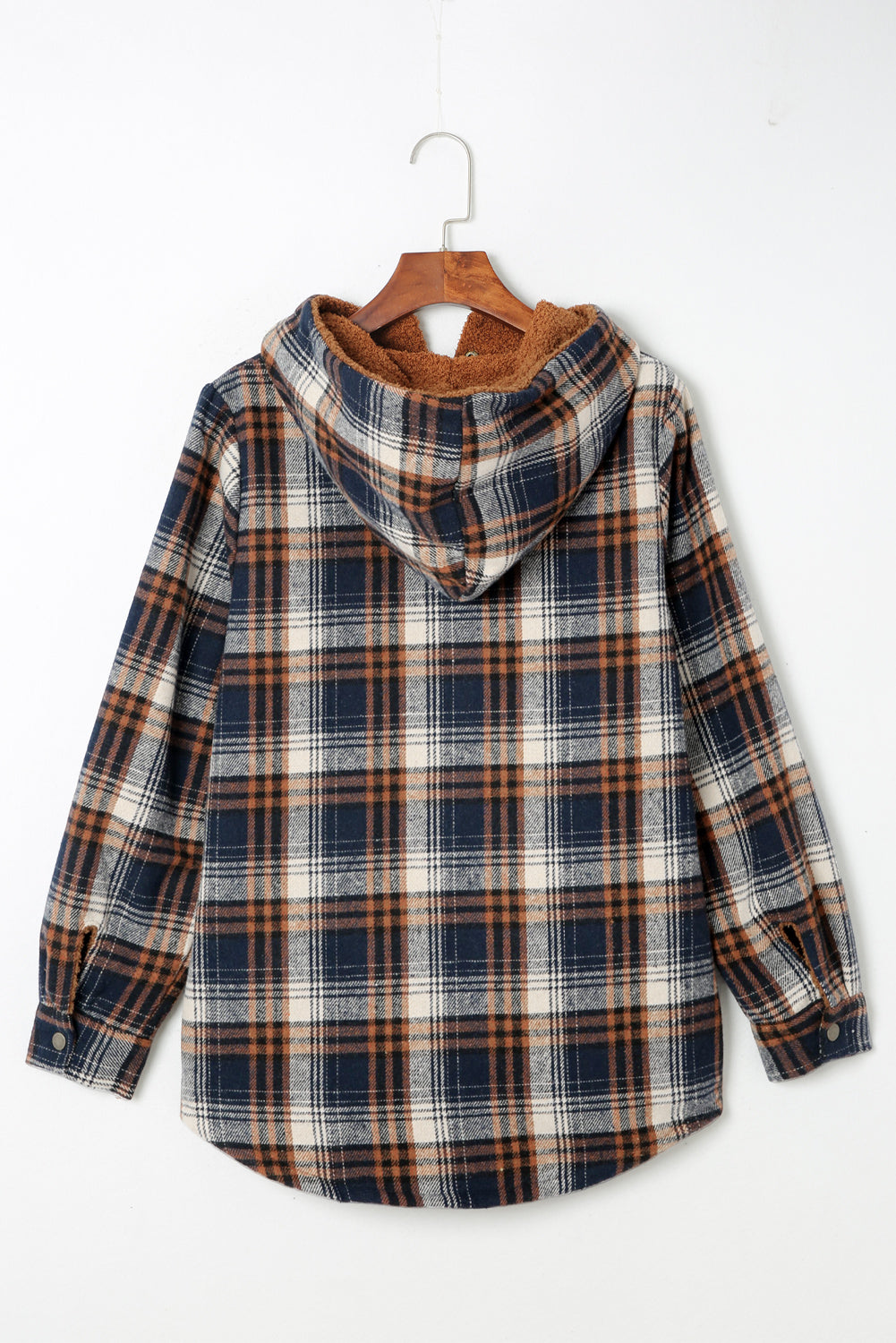 Orange Snap Button Sherpa Lined Hooded Flanne