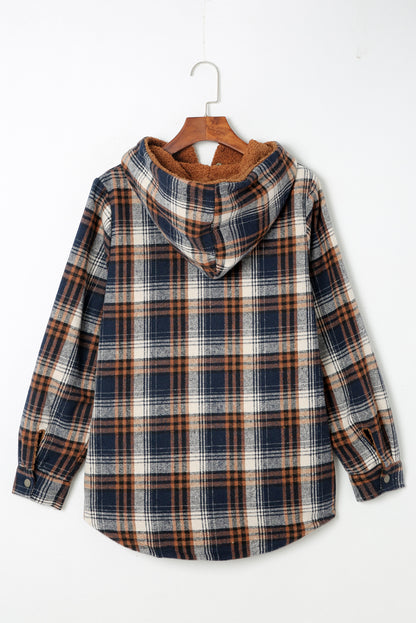 Orange Snap Button Sherpa Lined Hooded Flanne