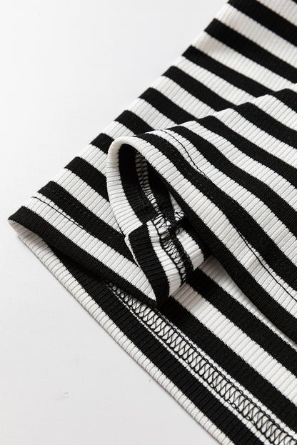 Hillary-Black Stripe Colorblock Top
