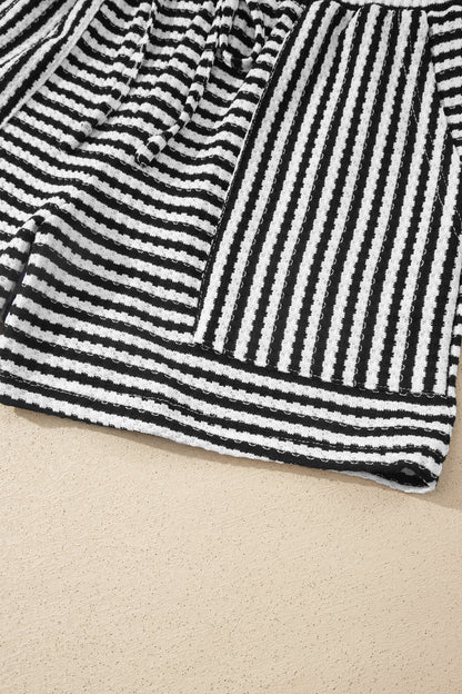 Brown Stripe Knit Short 2pcs Set