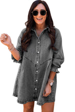 Load image into Gallery viewer, Gray Casual Buttoned Ruffle Cuffs Denim Short Dress