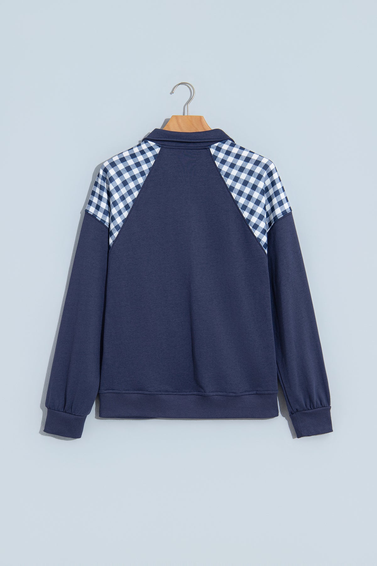 Racing Red Patchwork Plaid Pocket Quarter Zip Sweatshirt