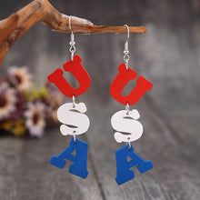 Load image into Gallery viewer, USA Wooden Letter Dangle Earrings