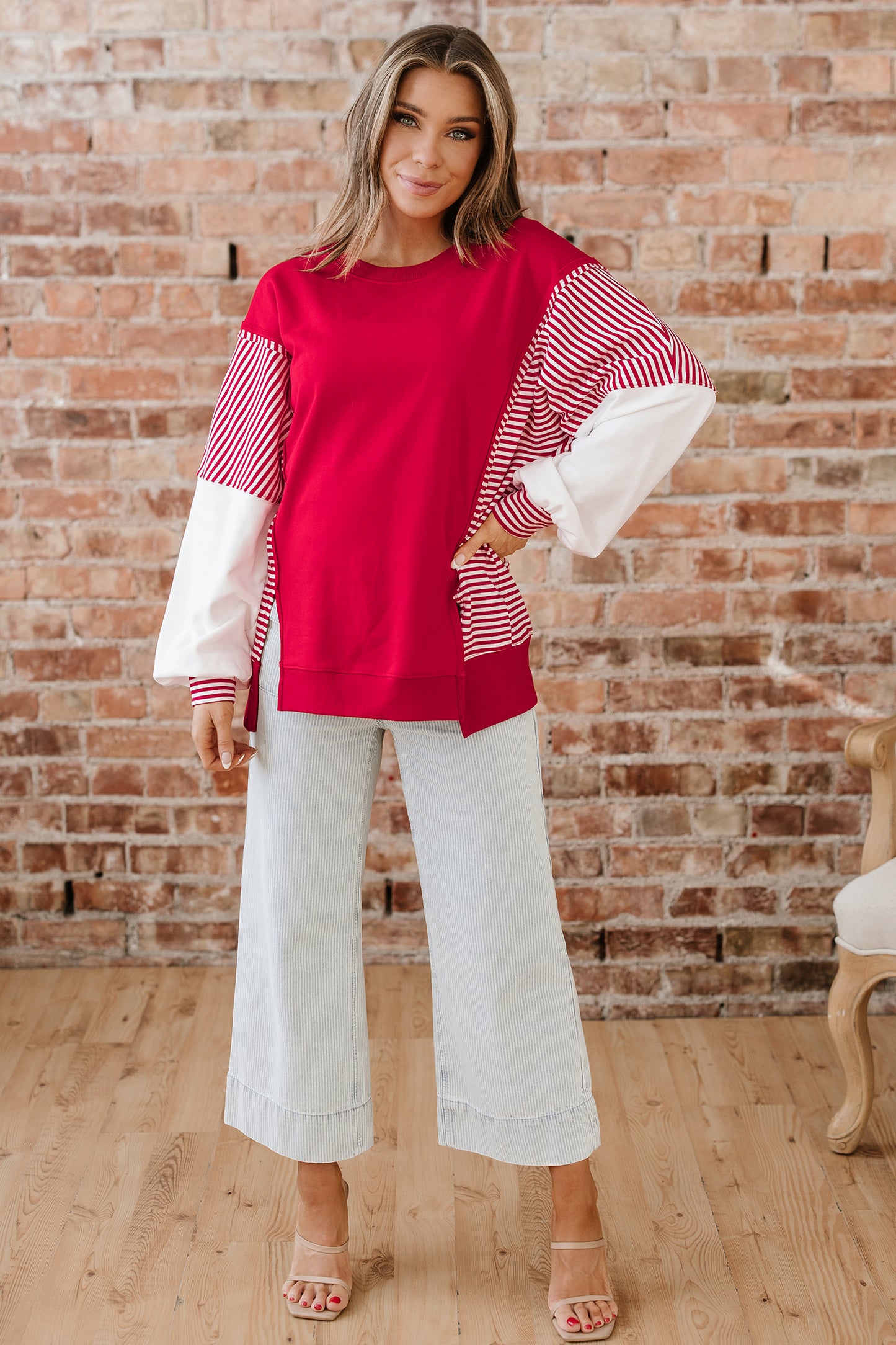 Fiery Red Striped  Sweatshirt