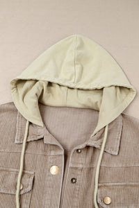 Raw Hem Patchwork Hooded Corduroy Jacket