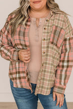 Load image into Gallery viewer, Pink Plaid Plus Size Color Block Long Sleeve Shirt with Pocket