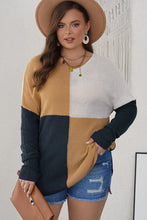 Load image into Gallery viewer, Blue Color Block Side Slit Plus Size Sweater